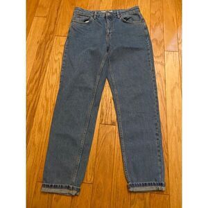 Topshop Moto Mom womens mid wash high rise straight leg rolled hem jeans W30 L32